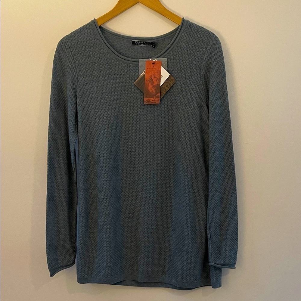 Peruvian Connection NWT Sullivan Pullover Iced Blue Lightweight Knit Sweater M